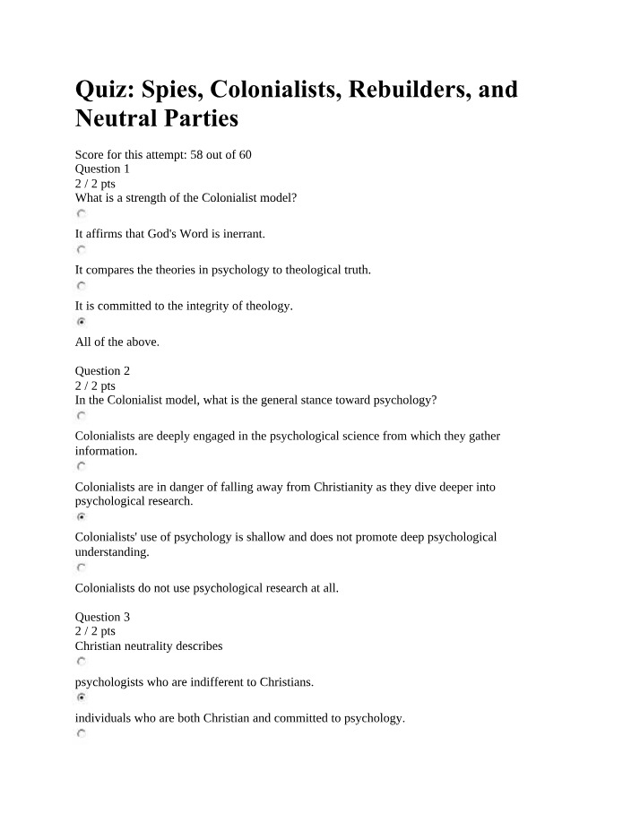 Quiz Spies Colonialists Rebuilders Neutral Parties Part 1