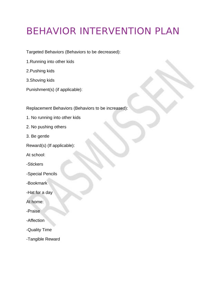 Behavior Intervention Plan for Decreasing Negative Behaviors