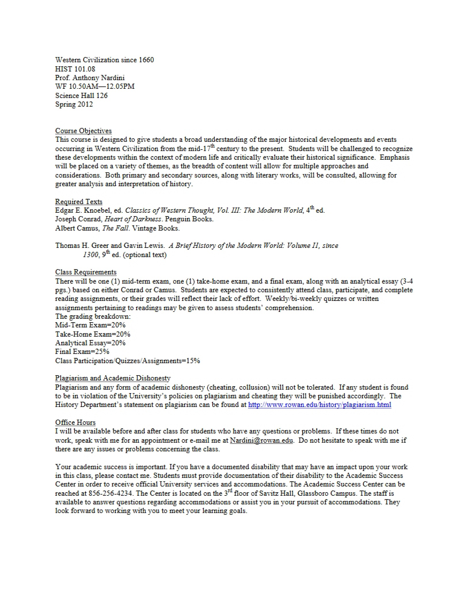 Syllabus for Western Civilization Since 1660
