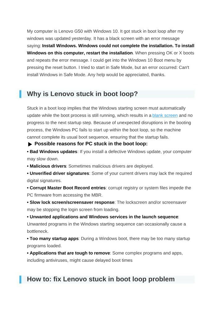 Windows 10 Lenovo Boot Loop Solutions and Causes