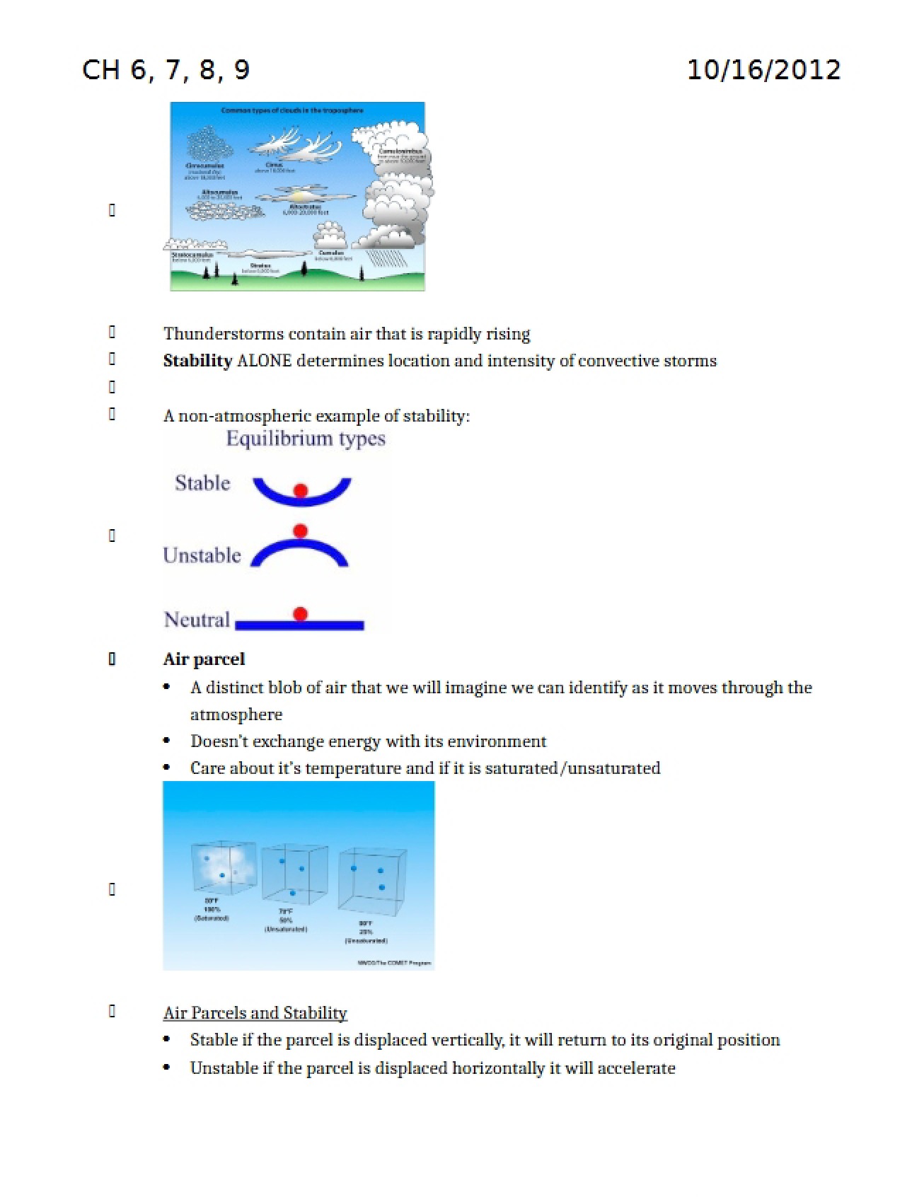 Notes on chapters 6-9 for Weather and the Atmosphere