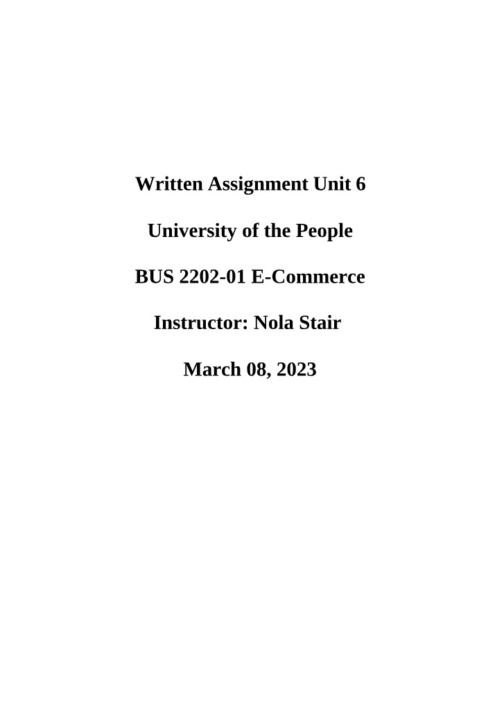 Written Assignment Unit 6 Final