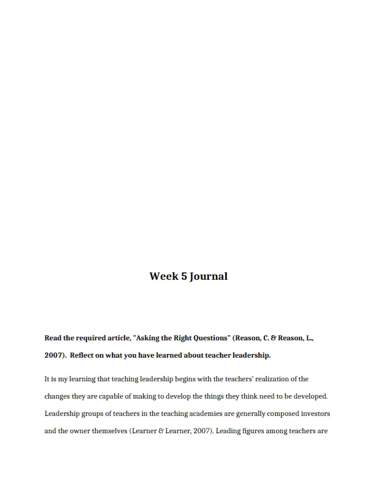 Journal for Week 5
