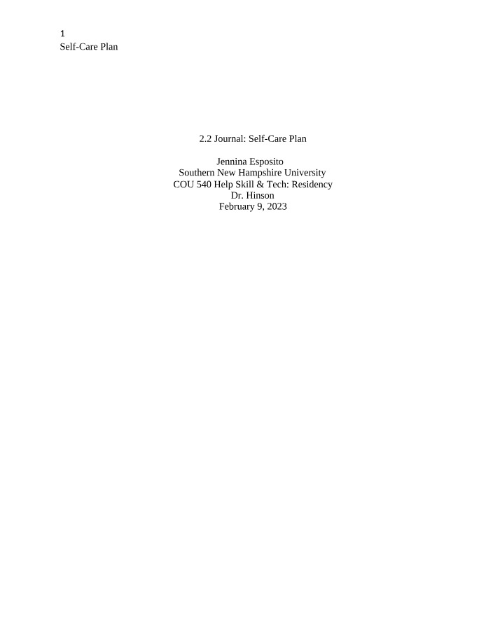 Self-Care Plan for COU 540