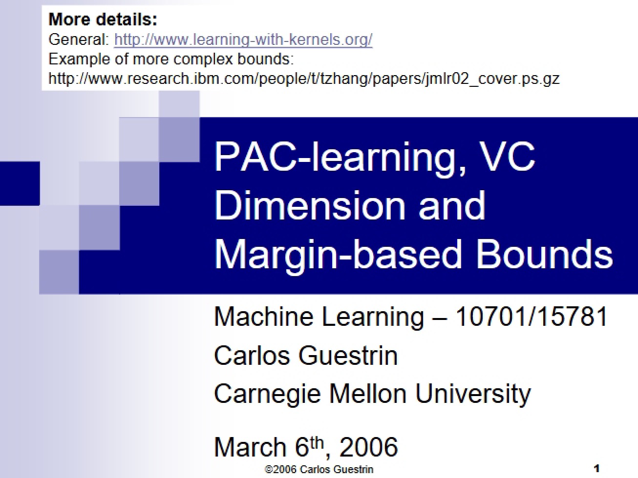 Part One of Margin-Based Bounds, VC Dimension, and PAC Learning