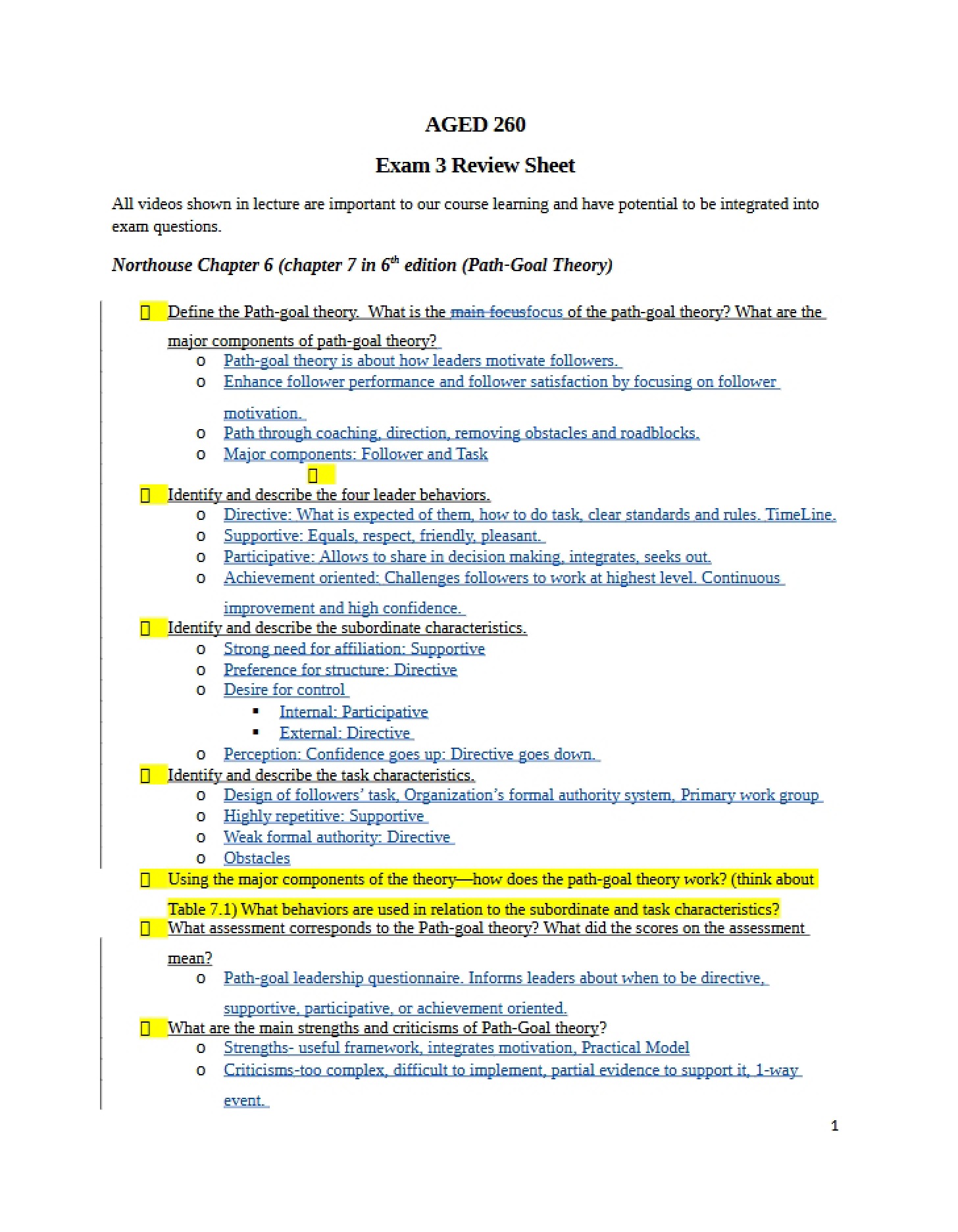Review Sheet for Third Exam
