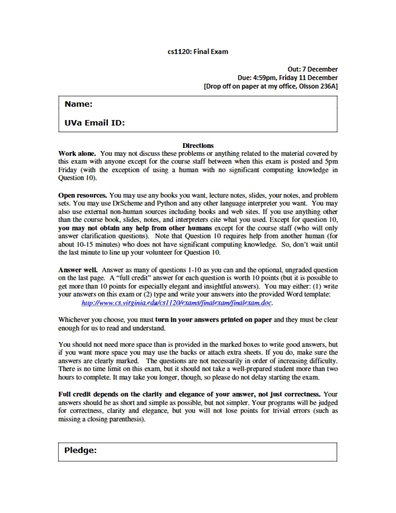 CS 1120 Final Assessment