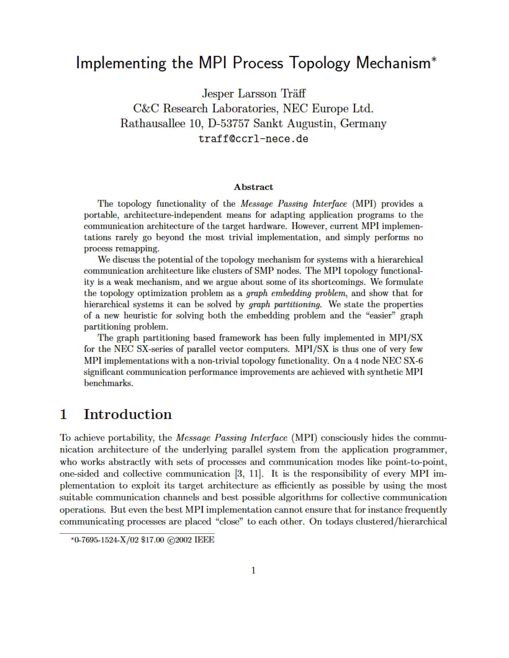 MPI Process Topology Mechanism Implementation