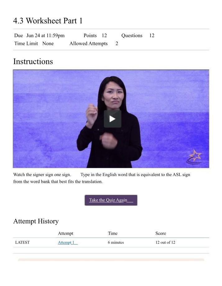 Quiz on ASL Sign Translation