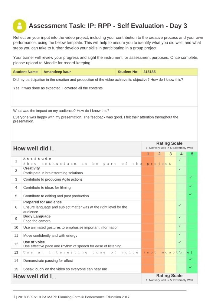 IP RPP Day 3 Self-Evaluation