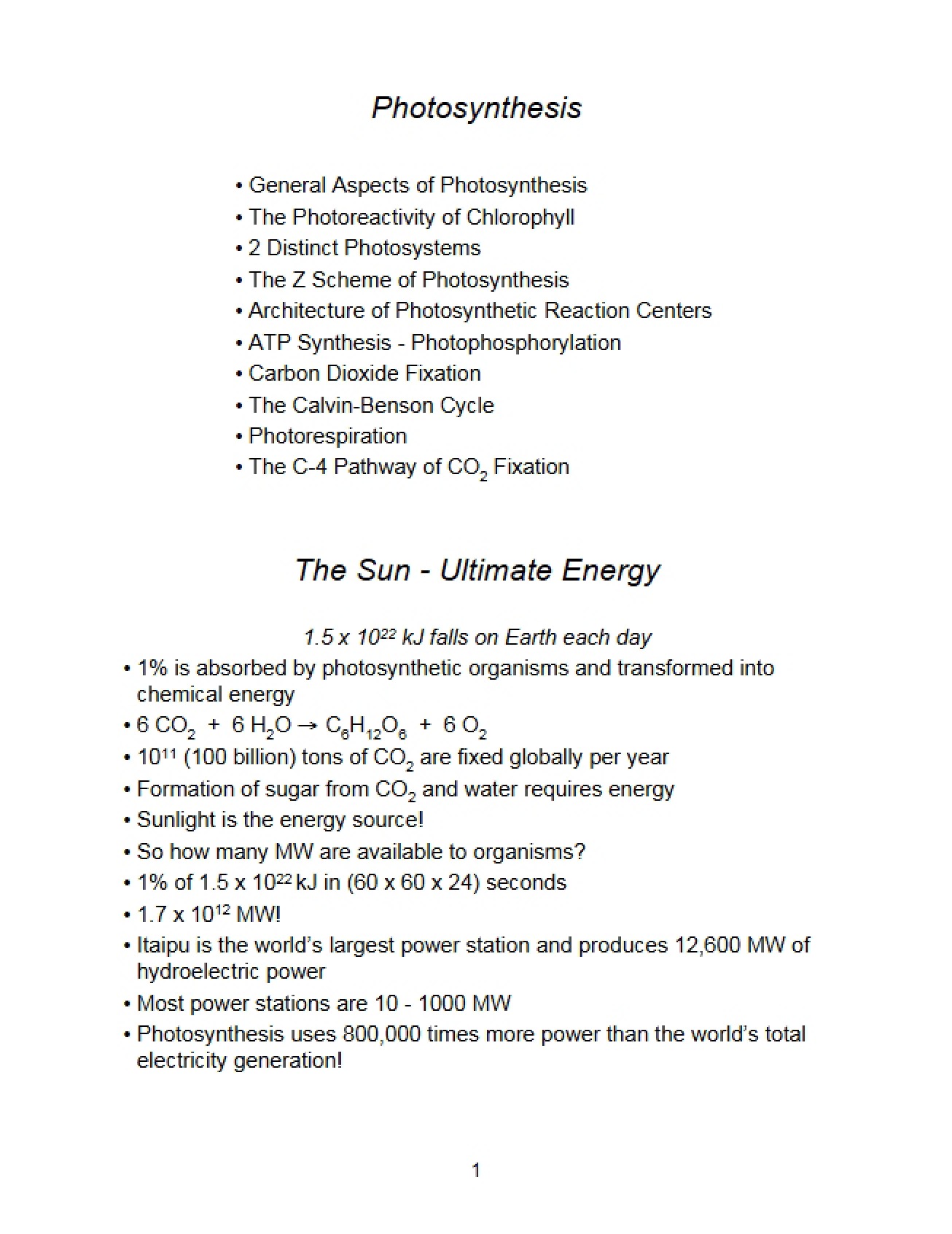 Principles of Photosynthesis