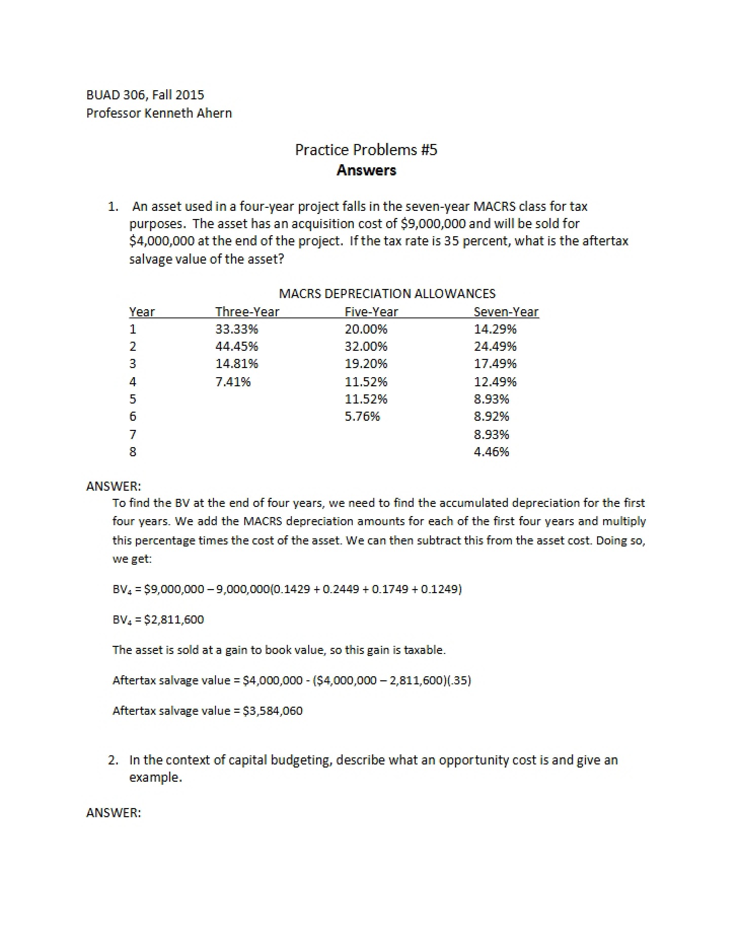 Fall 2015 Homework Five Answers