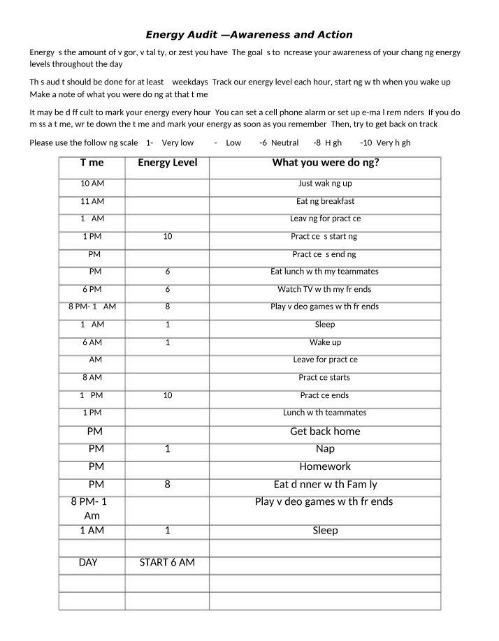 Worksheet for Energy Audit