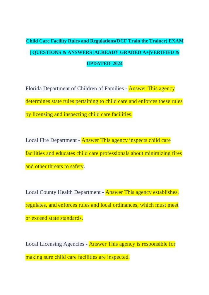 Child Care Facility Rules and Regulations - DCF Train the Trainer