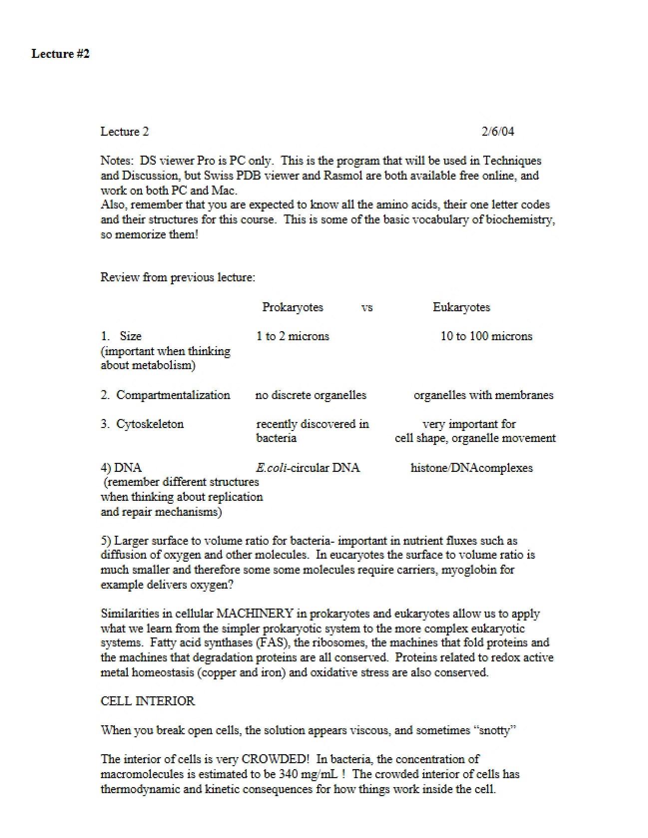 Notes on Biological Chemistry II