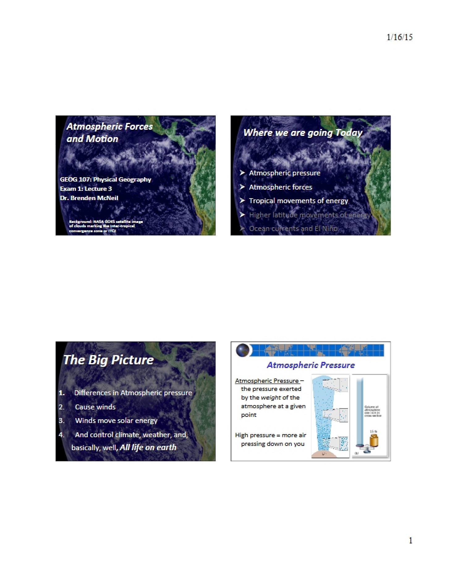 Atmospheric Circulation Lecture Three (Exam One)