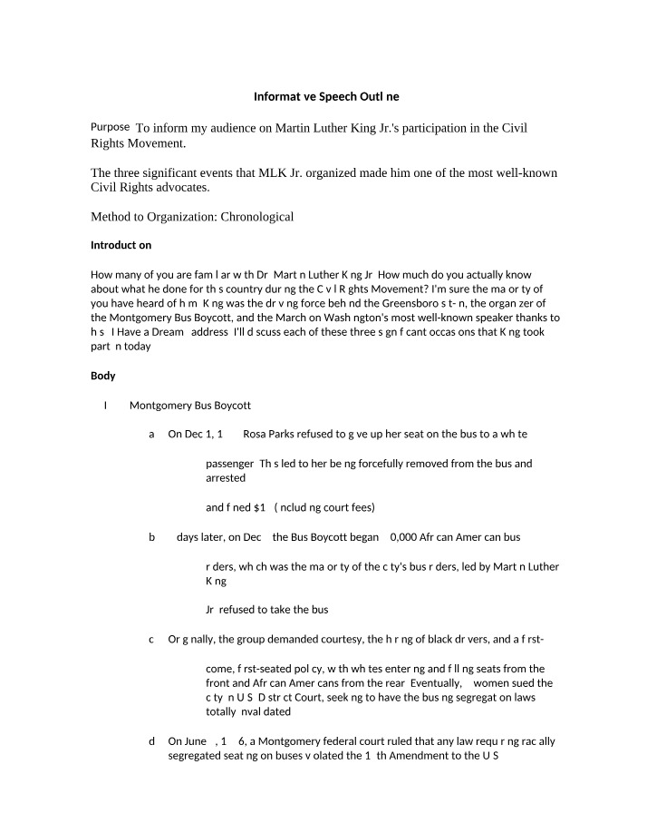Martin Luther King Jr. Informative Speech Outline
