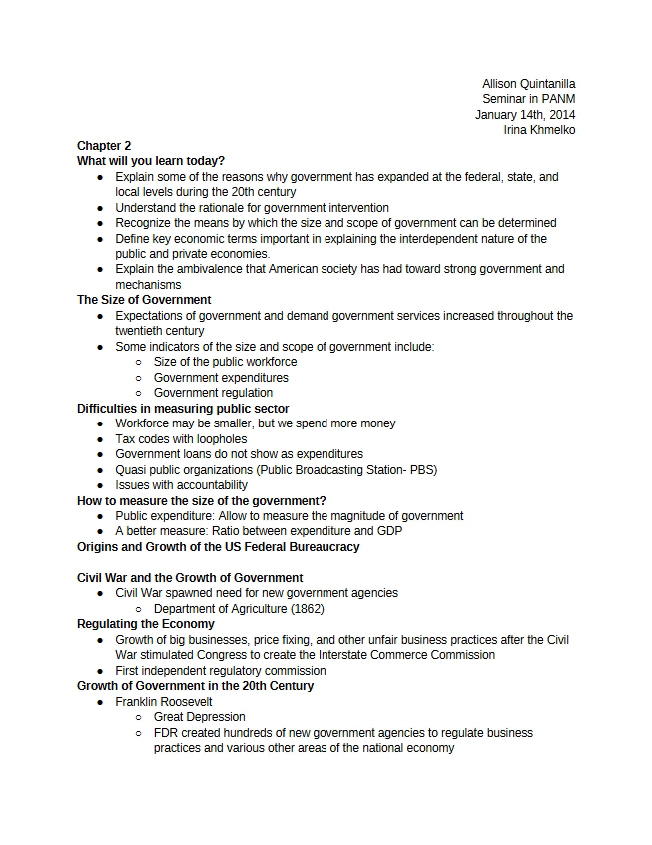 Government Size Chapter Two