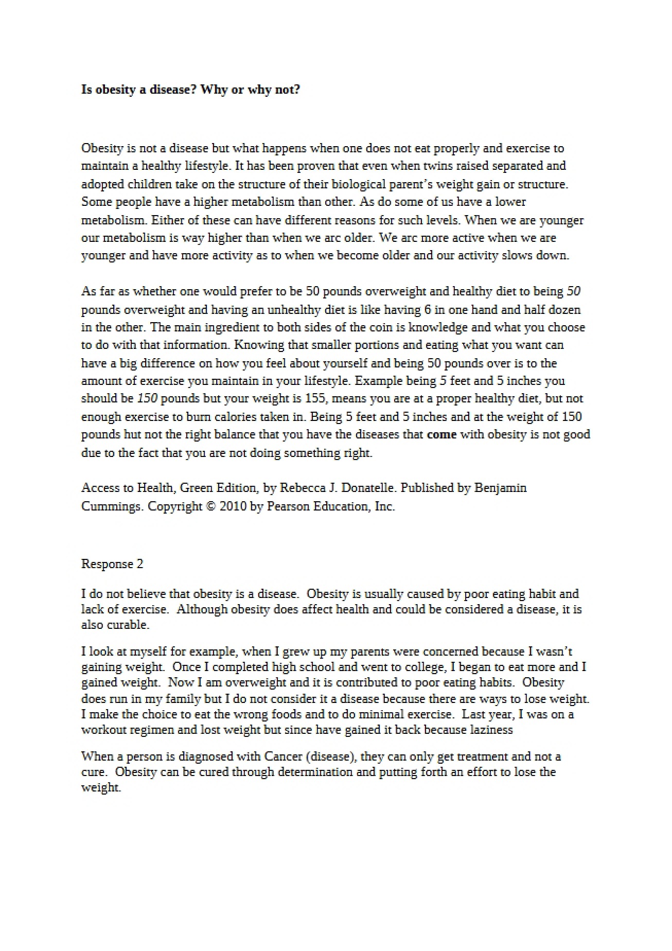 Analysis of Obesity - 1 Pages