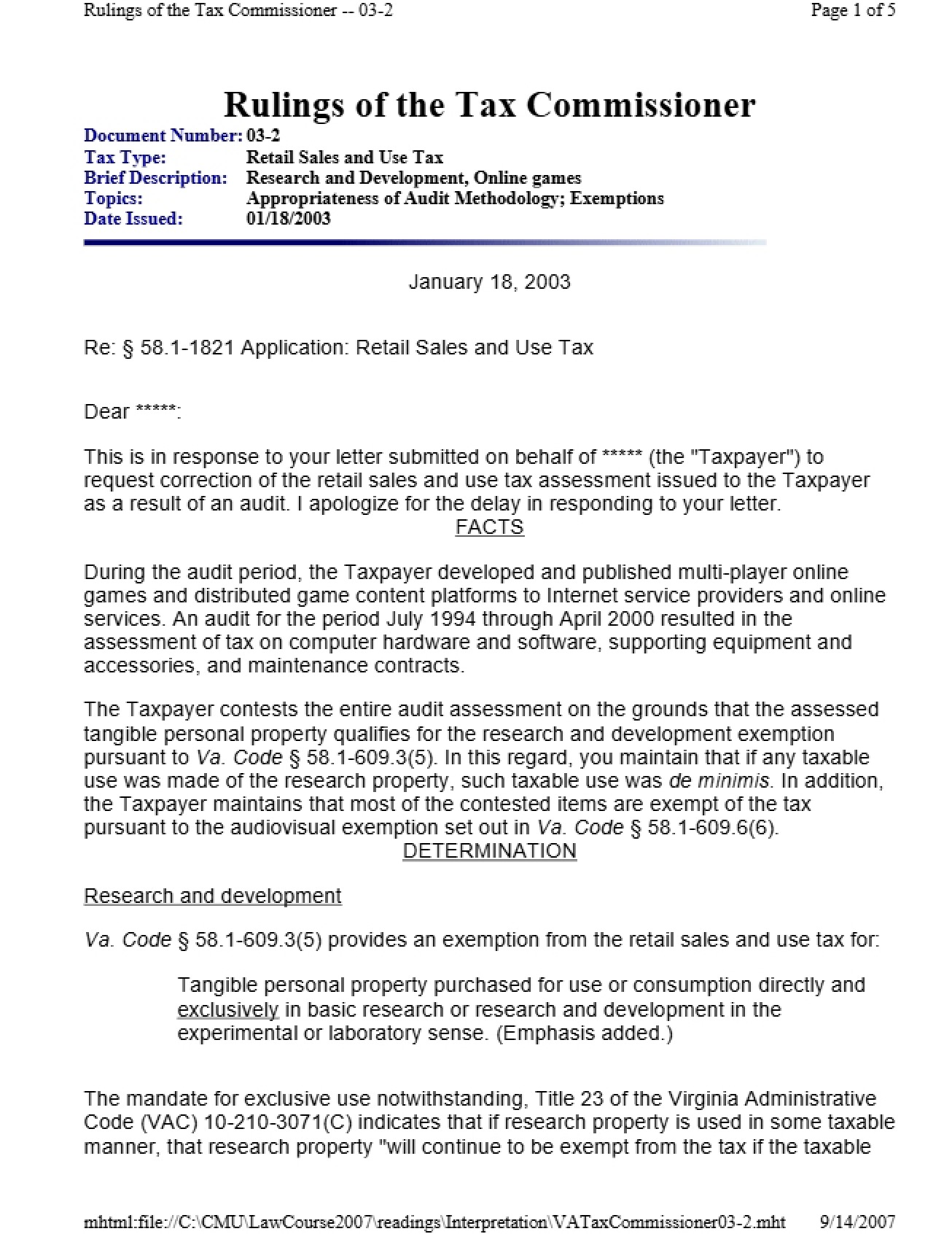 Tax Commissioner Rulings