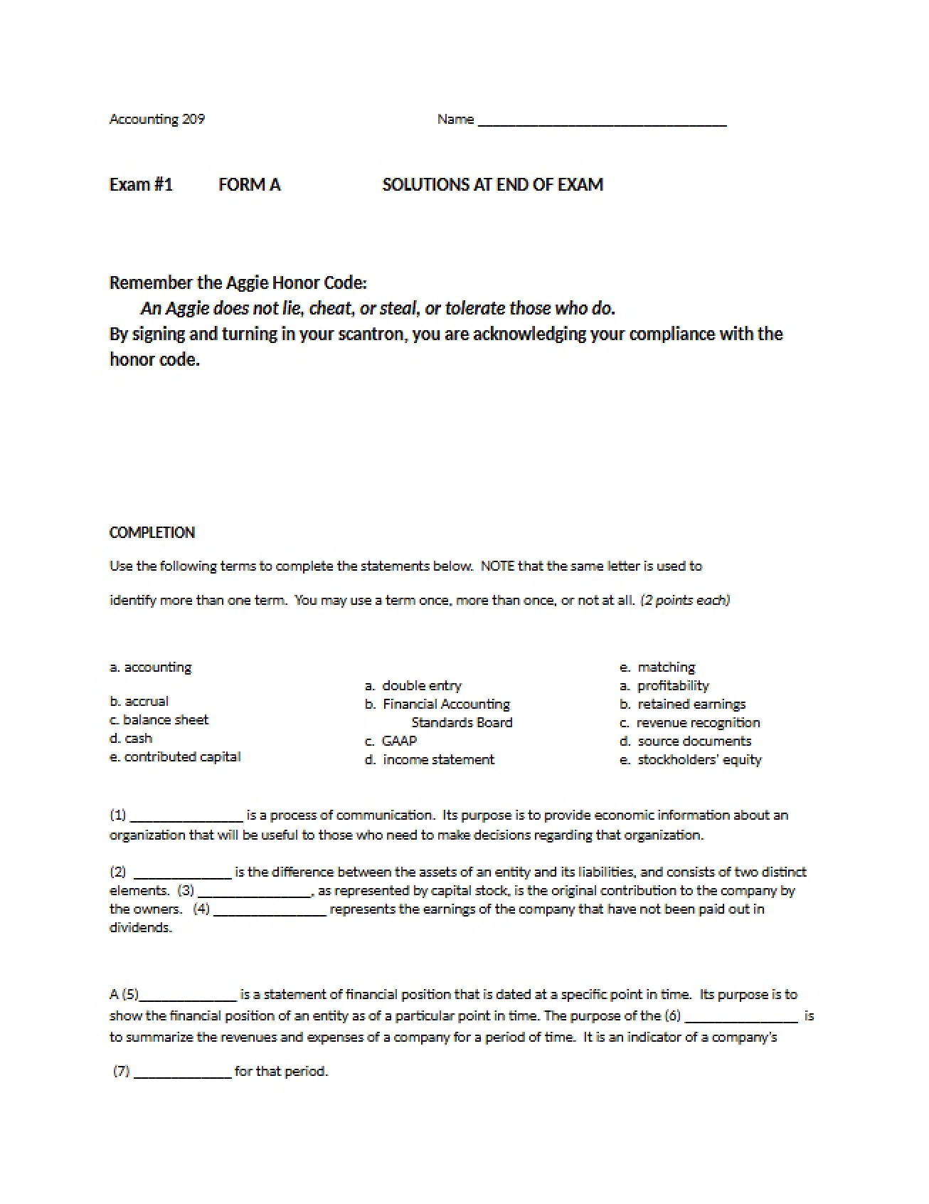 Sample for the First Accounting Exam