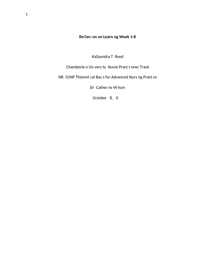 Weeks 1-8 Learning Reflection