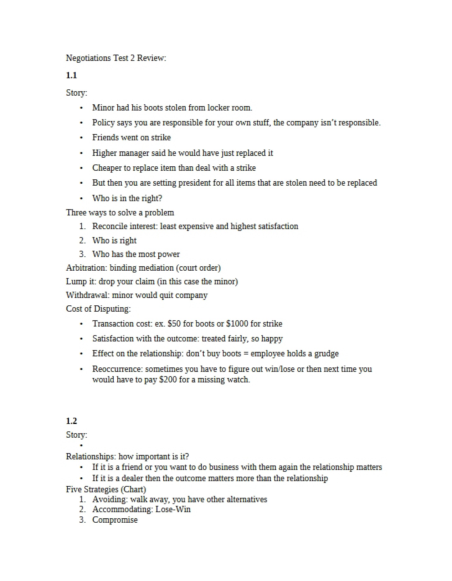 Review for Negotiations Test 2