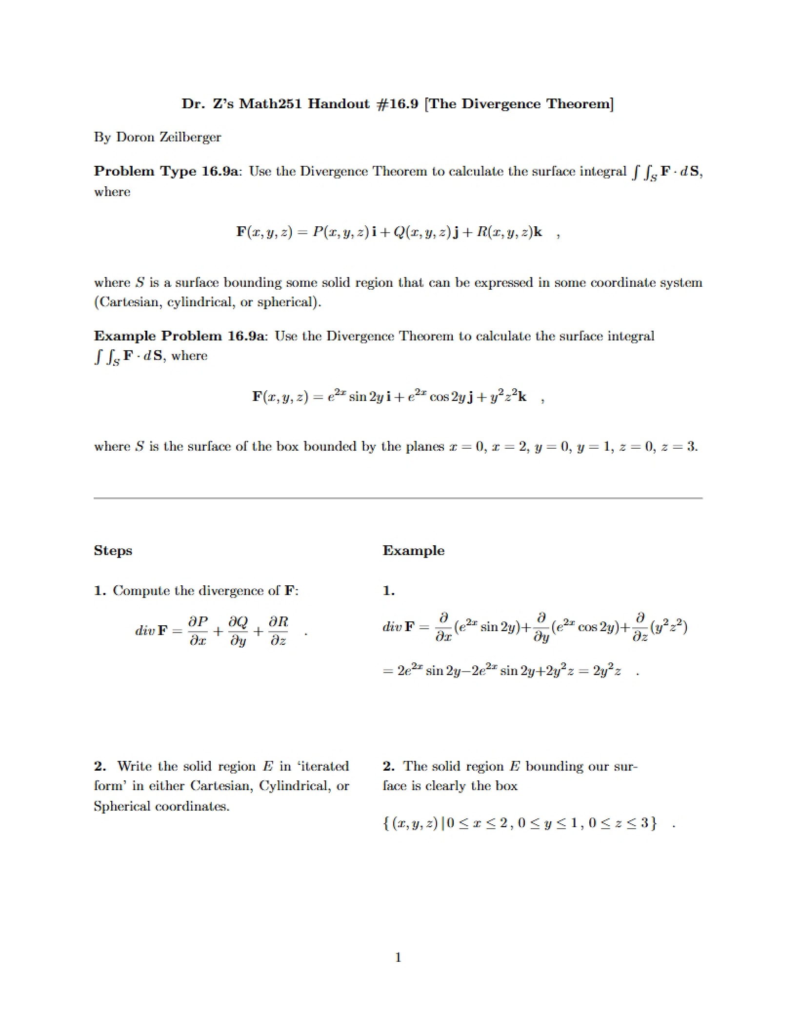 Theorem of Divergence (Handout 16.9)