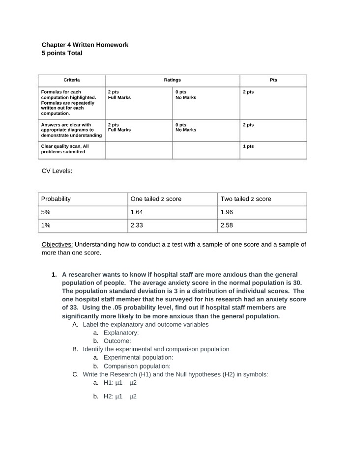 Written Homework for Chapter 4