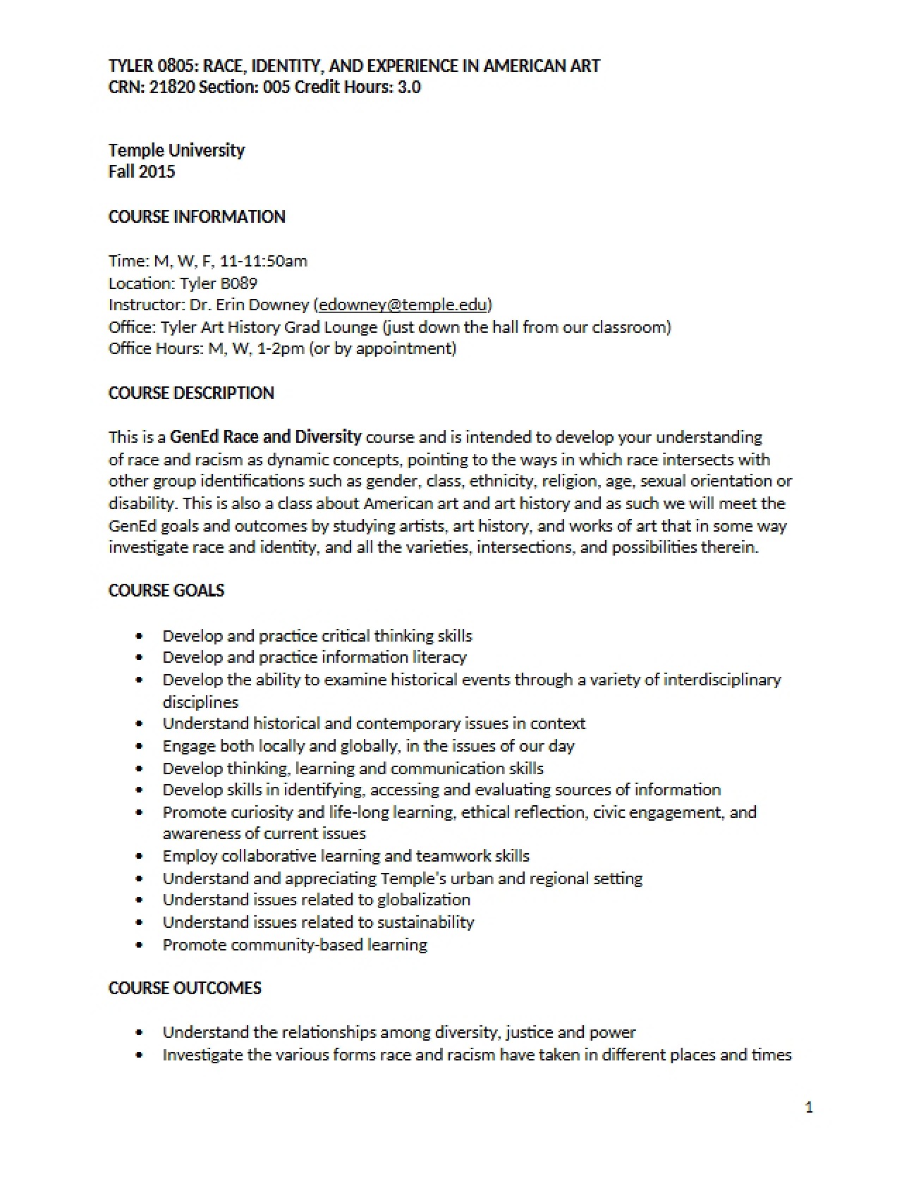 Syllabus for a Course on Race, Identity, and Experience in American Art