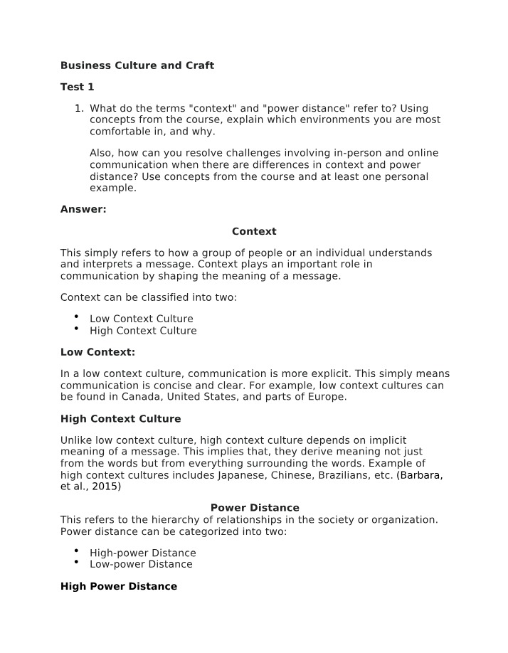 Test 1 - Business Culture and Craft