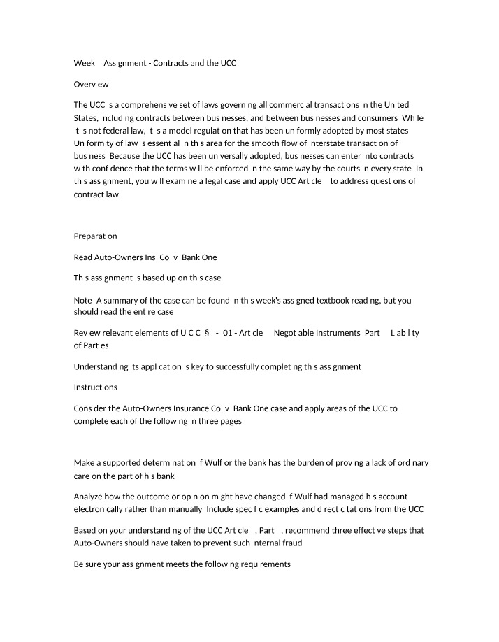 Contracts and the UCC - Week 7 Assignment