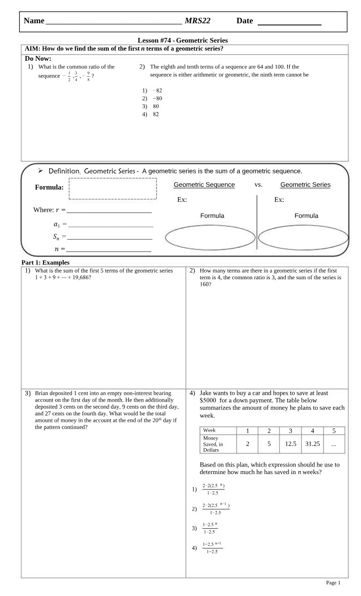 Lesson 74 - Geometric Series