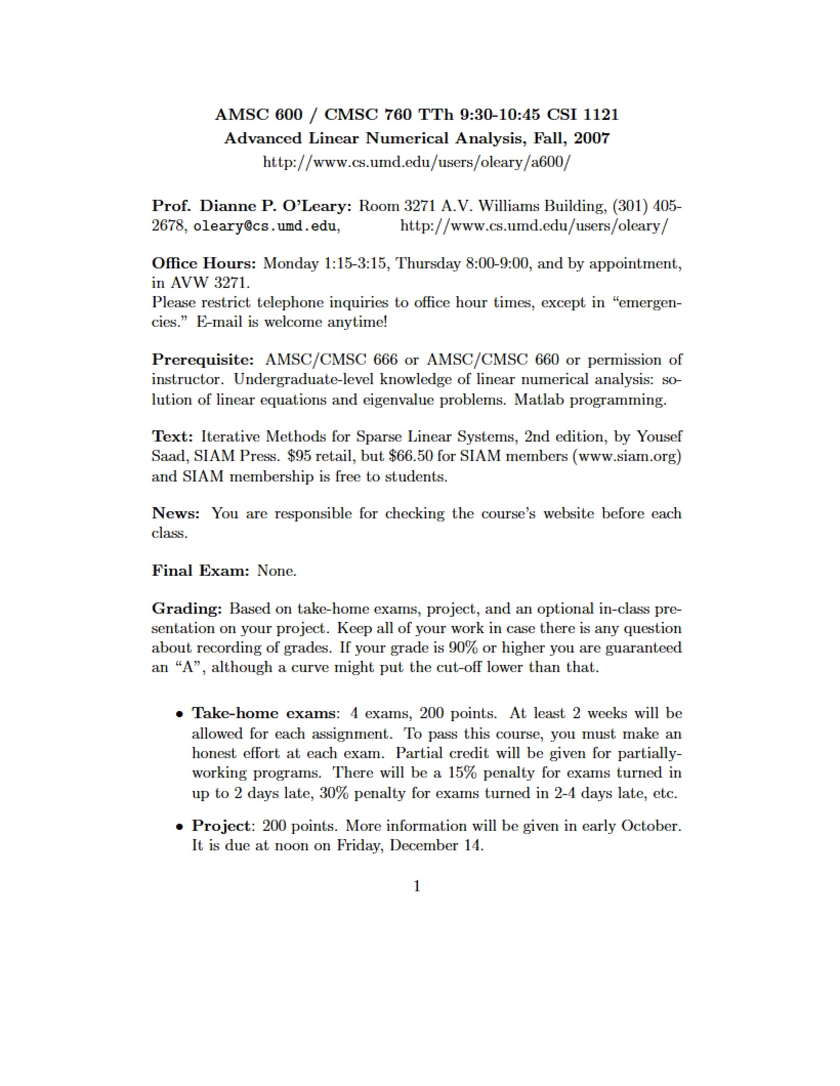 Advanced Linear Numerical Analysis Syllabus