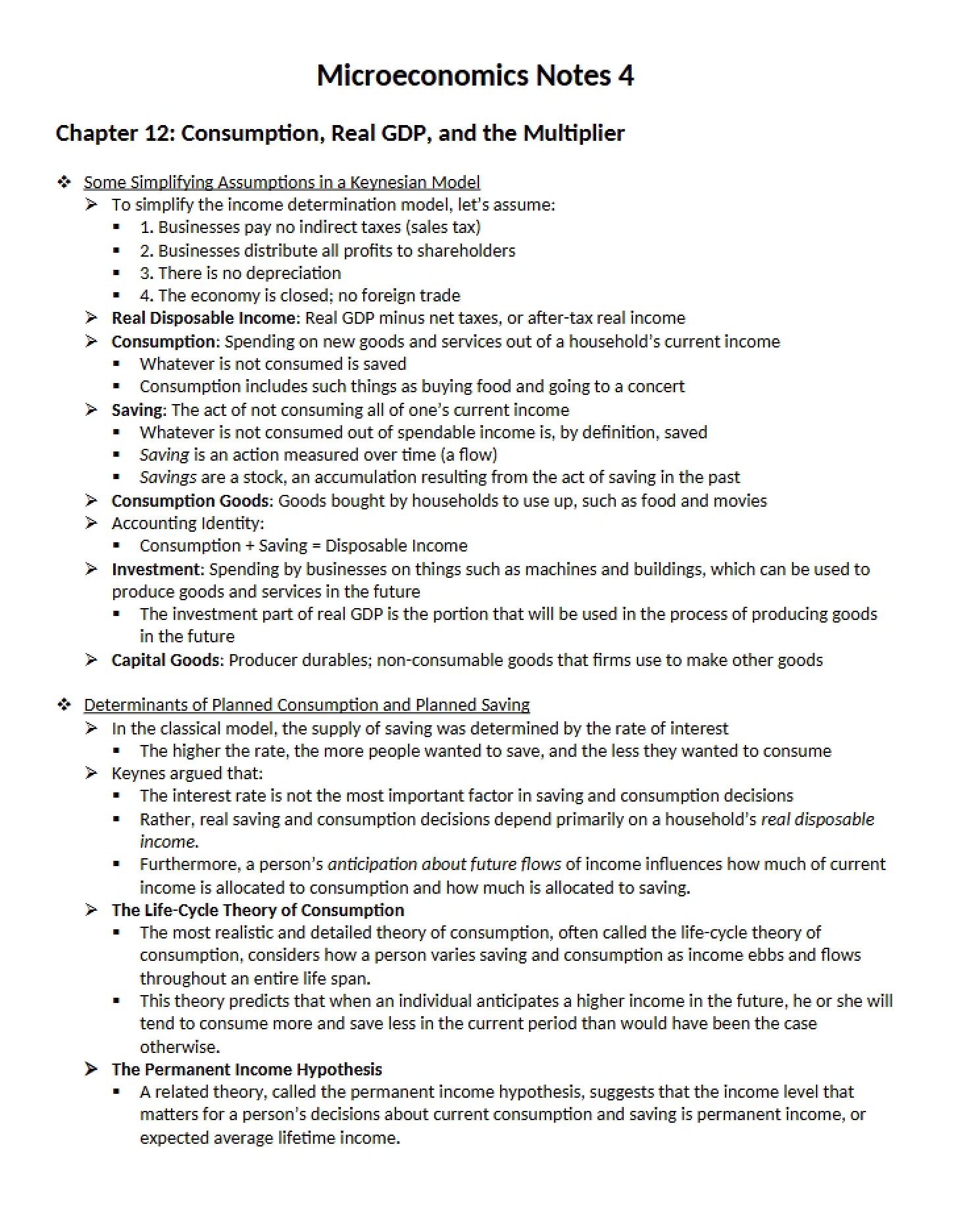 Multiplier, Consumption, and Real GDP (Ch 12)