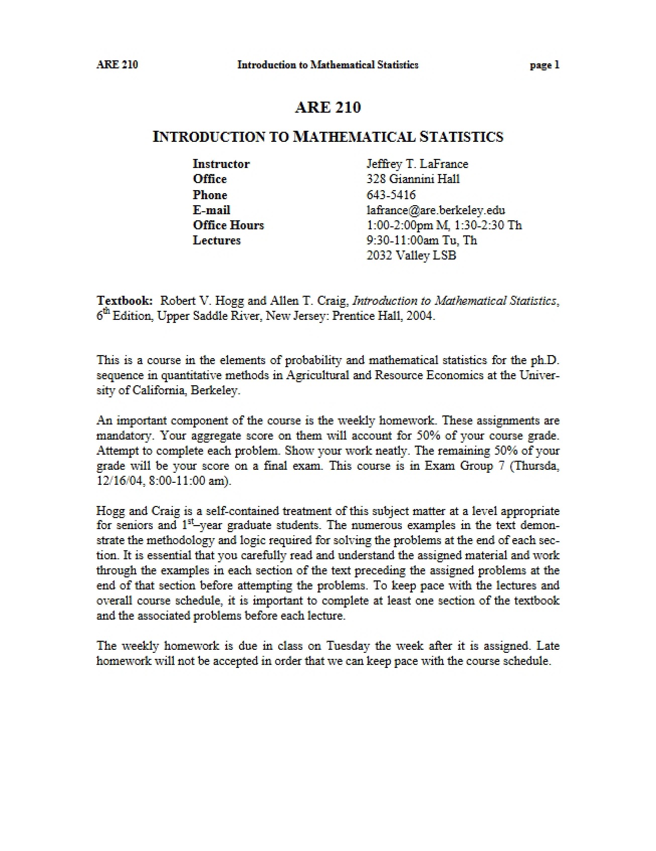 Syllabus Probability and Statistics