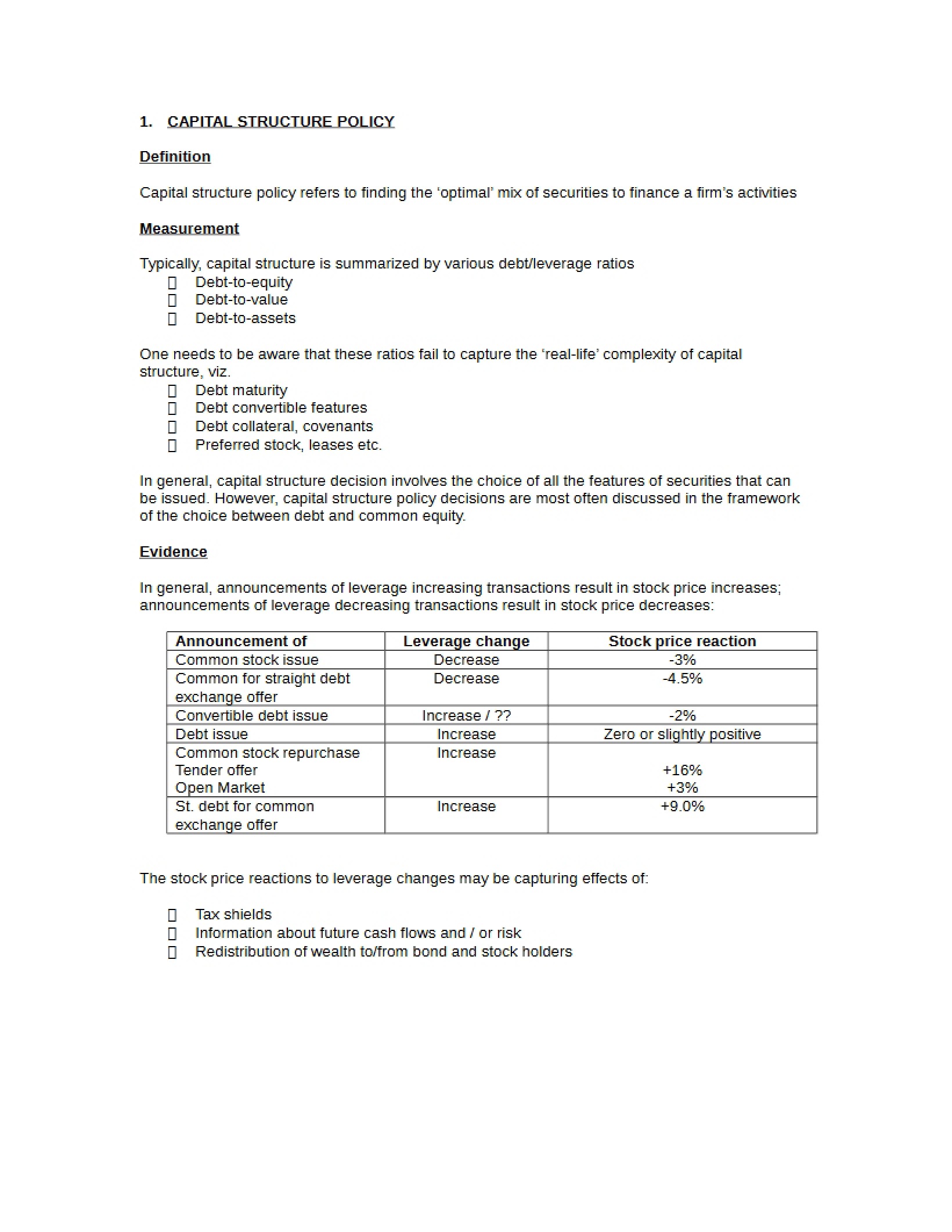 Policy on Capital Structure