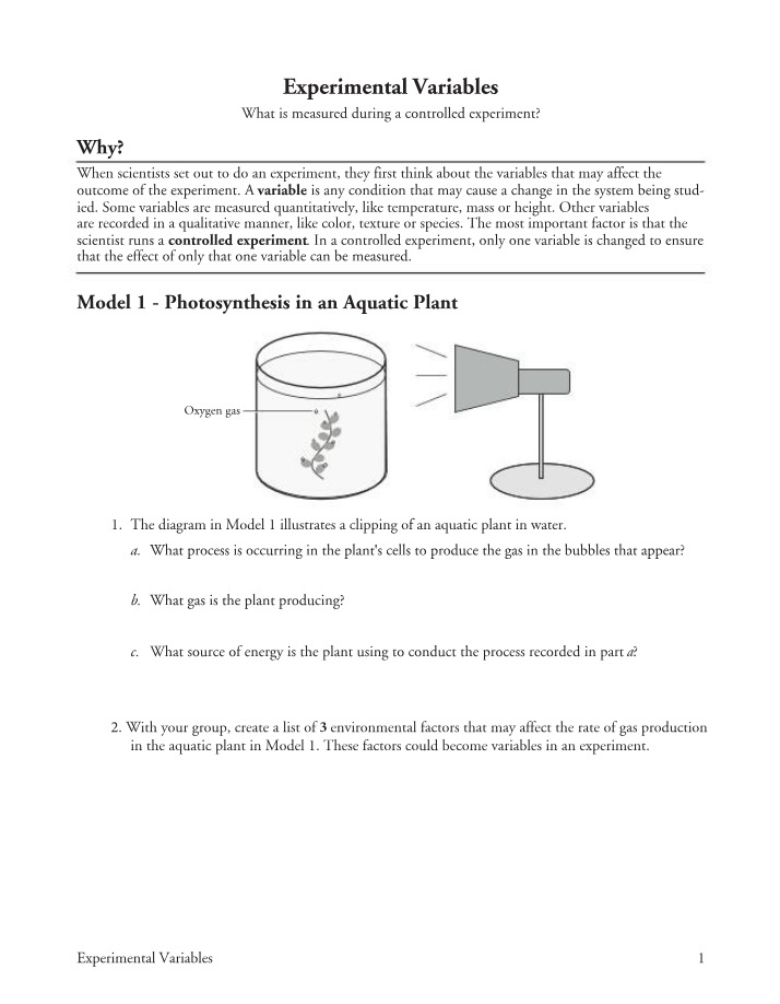 Measuring and Controlling Experimental Variables