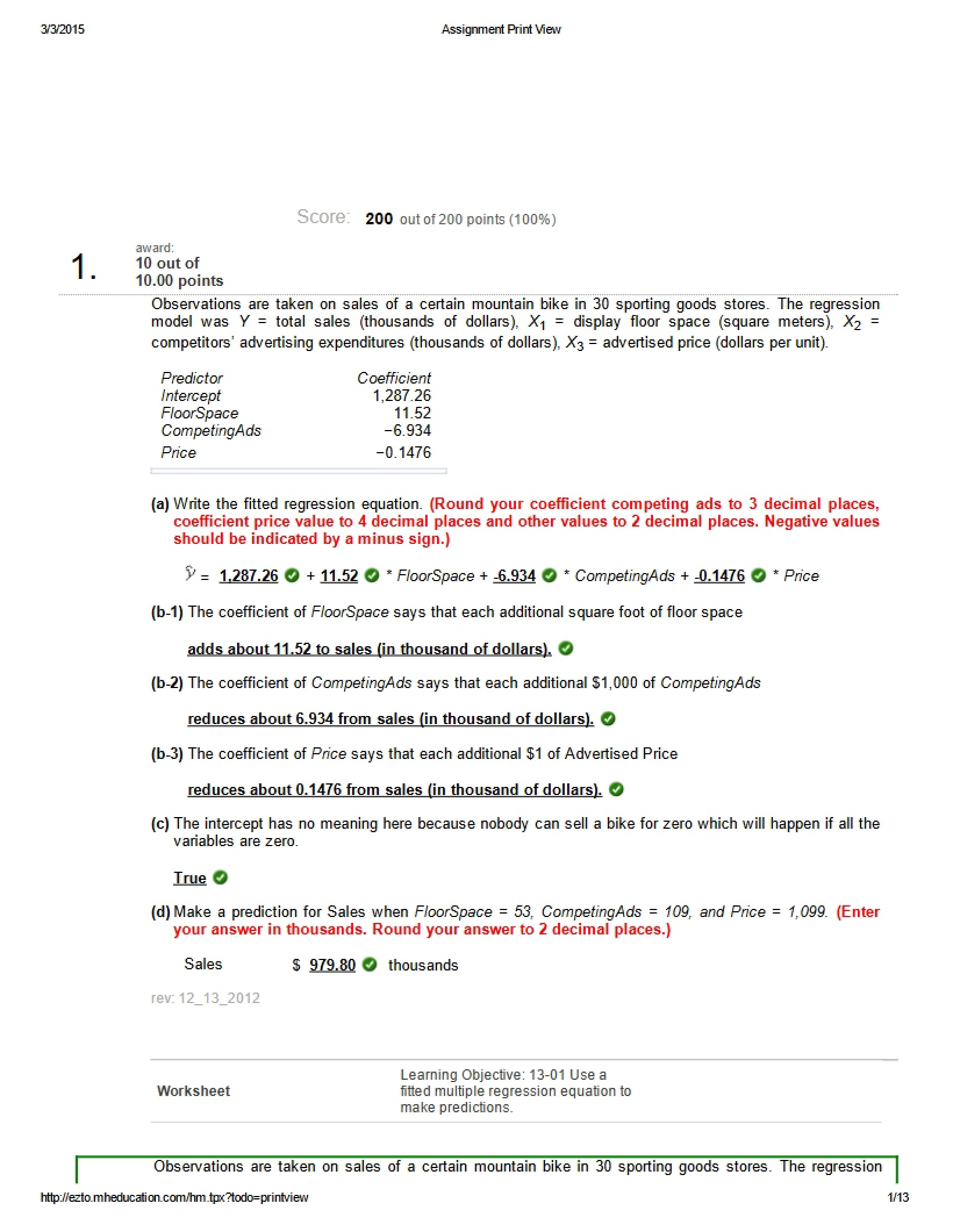 Multiple Regression Solutions - Assign 6