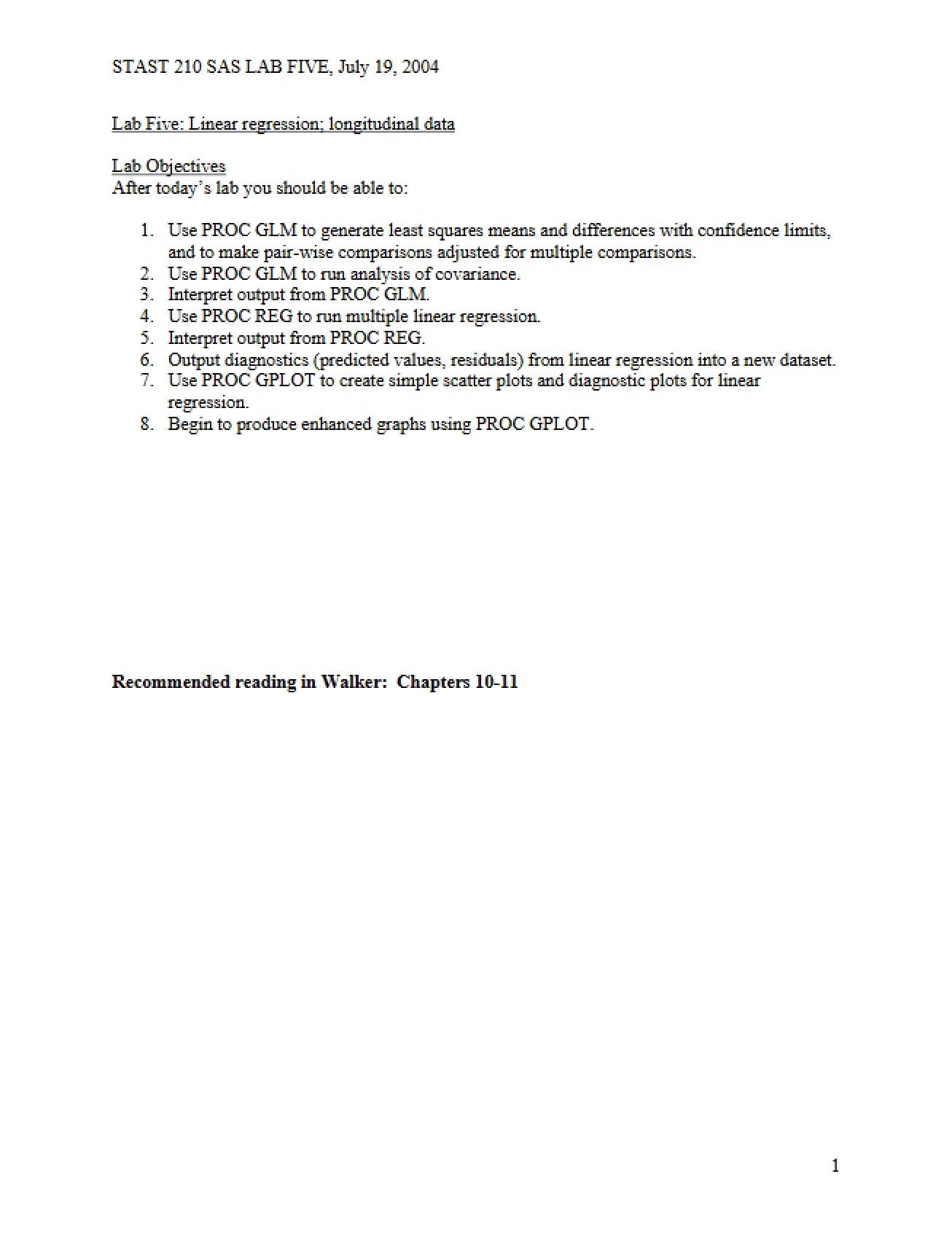 Statistical Methods in Biology and Medicine Lecture Notes