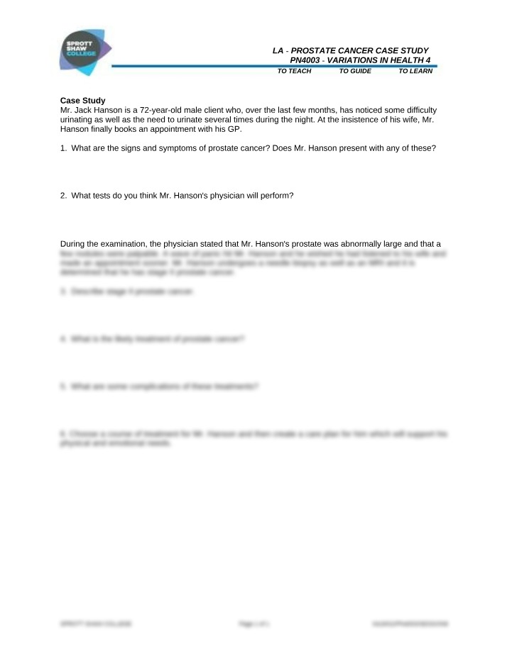 Case Study on Prostate Cancer Diagnosis