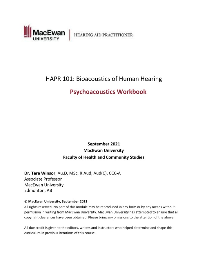 Workbook for Psychoacoustics