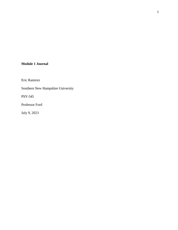 Journal for Module 1