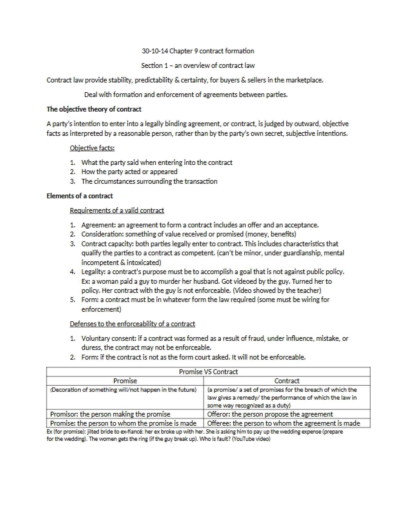 Overview of Contract Law - Section One - Part A