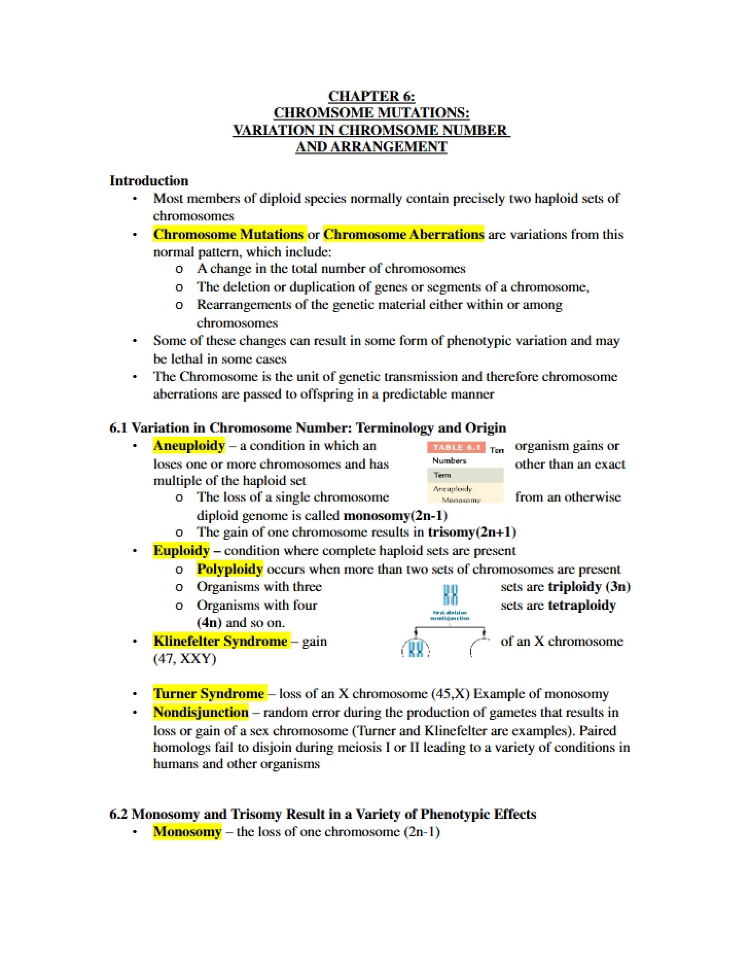 Chapter 6 Content Chromosome Mutations