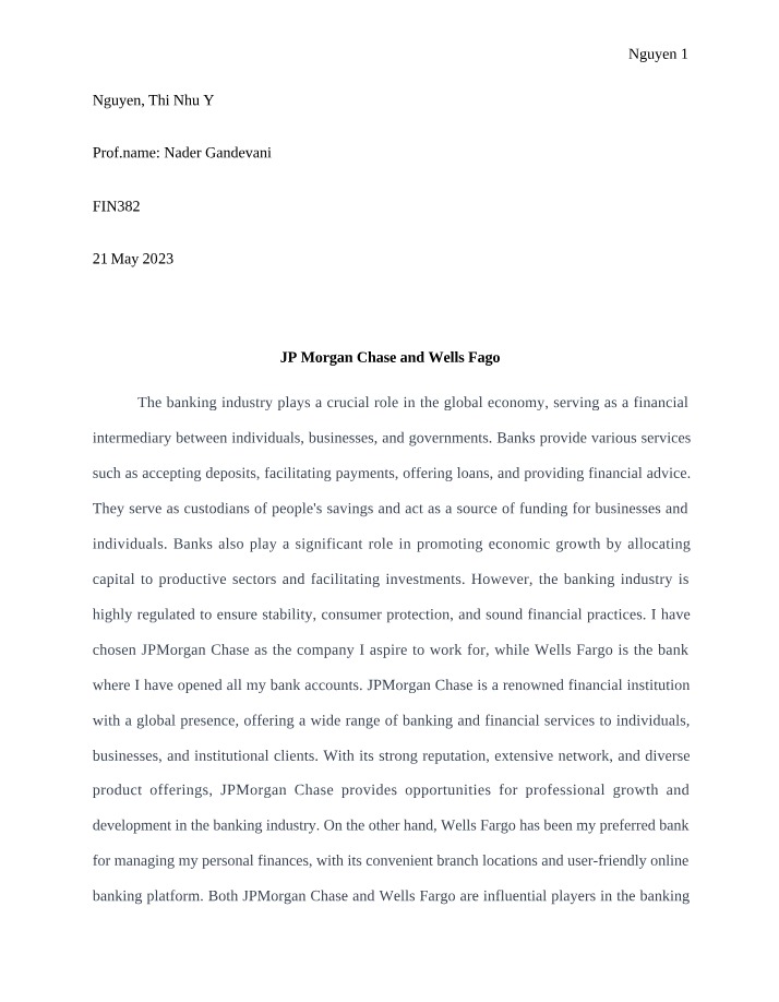 Analysis of JPMorgan Chase and Wells Fargo