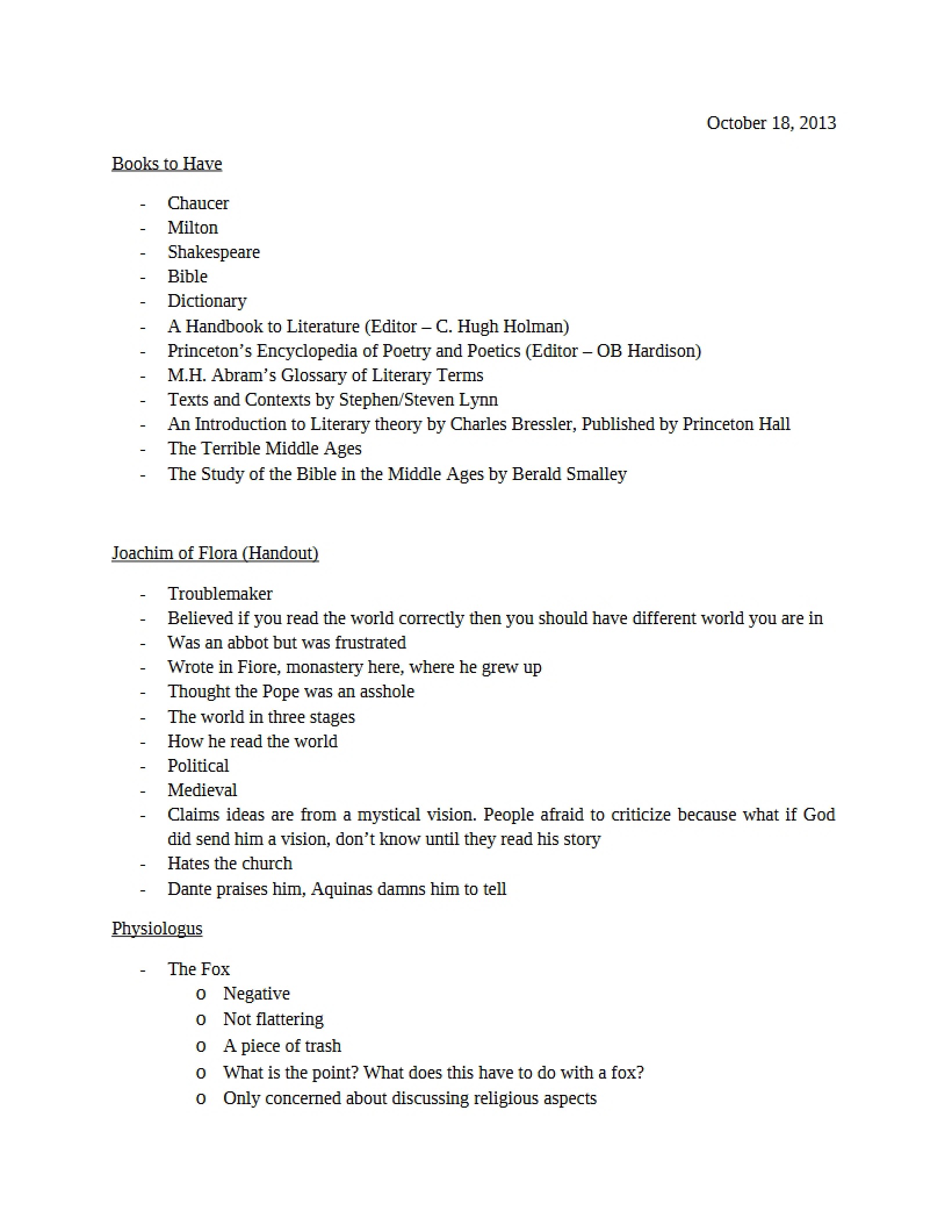 Medieval Lit Notes