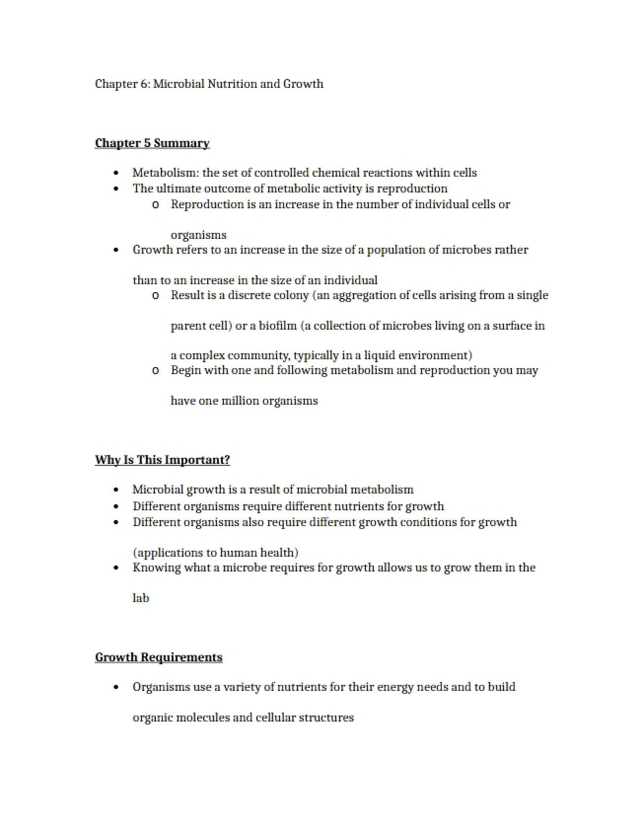 Notes on Microbiology Chapter 6