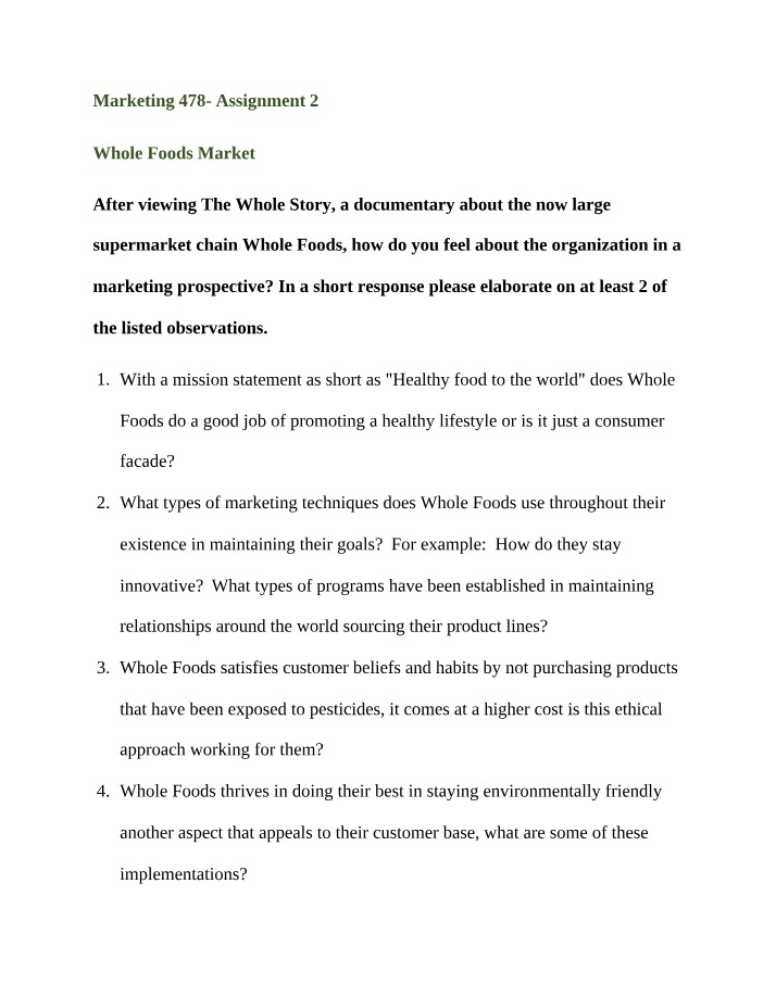Whole Foods - Marketing Approach and Ethical Practices