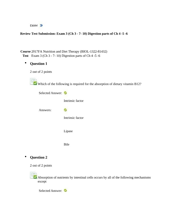 Digestion, Absorption, and Nutrient Functions Exam 3 Review